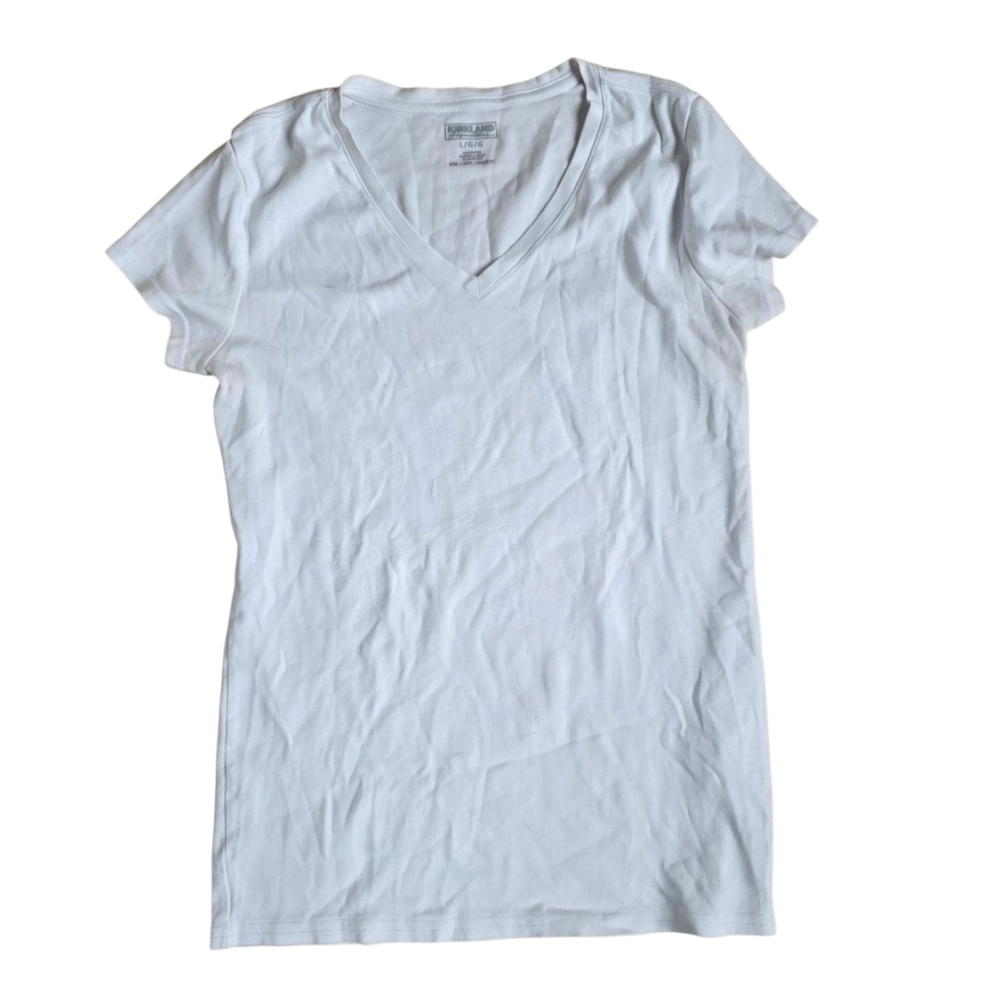 Kirkland Signature White V Neck T Shirt Size L
